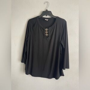 Anne Klein Black Blouse with Button Accents